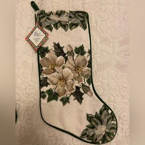 Vintage Christmas Magnolia Flowers Handmade Needlepoint Stocking RARE NWT